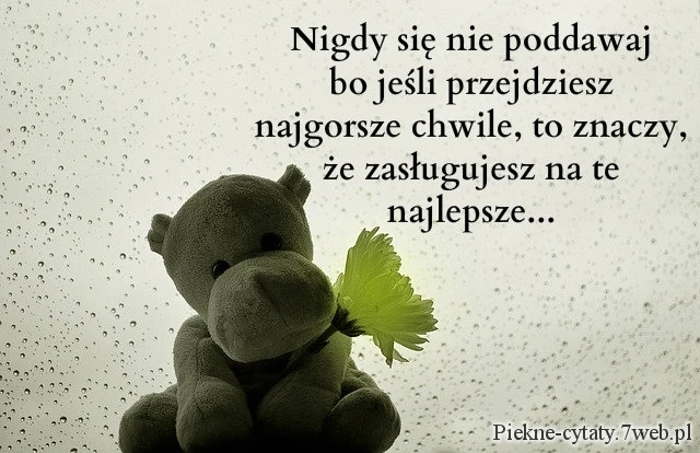 Nigdy się nie poddawaj bo jeśli przejdziesz najgorsze chwile, to znaczy, że zasługujesz na te najlepsze.