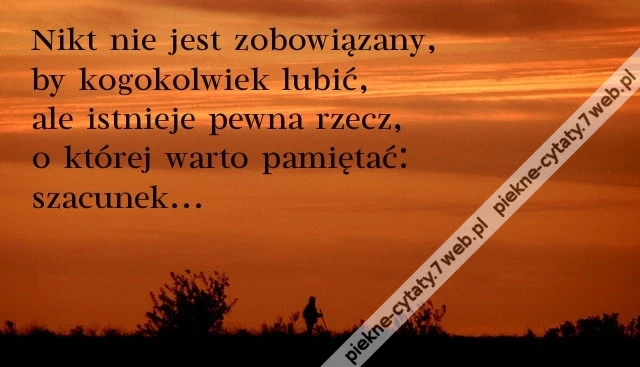Nikt nie jest zobowiązany by kogokolwiek lubić ale istnieje pewna rzecz o której warto pamiętać: szacunek.
