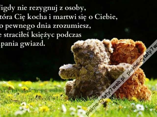 Nigdy nie rezygnuj z osoby, która Cię kocha i martwi się o Ciebie, bo pewnego dnia zrozumiesz, że straciłeś księżyc podczas łapania gwiazd