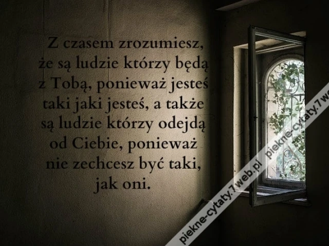 Z czasem zrozumiesz, że są ludzie którzy będą z Tobą, ponieważ jesteś taki jaki jesteś, a także są ludzie którzy odejdą od Ciebie, ponieważ nie zechcesz być taki, jak oni
