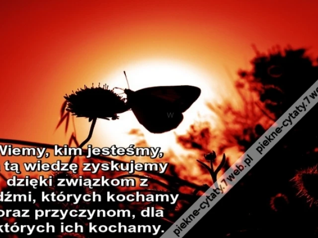 Wiemy, kim jesteśmy, a tą wiedzę zyskujemy dzięki związkom z ludźmi, których kochamy oraz przyczynom, dla których ich kochamy.