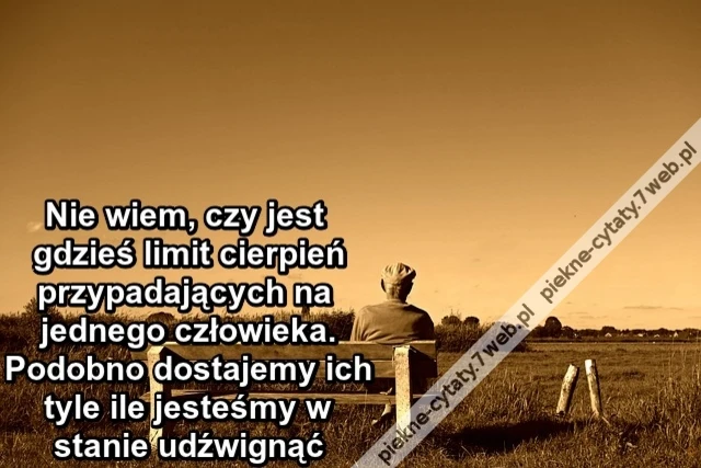 Nie wiem, czy jest gdzieś limit cierpień przypadających na jednego człowieka. Podobno dostajemy ich tyle ile jesteśmy w stanie udźwignąć