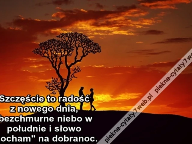 Szczęście to radość z nowego dnia, bezchmurne niebo w południe i słowo "kocham" na dobranoc.
