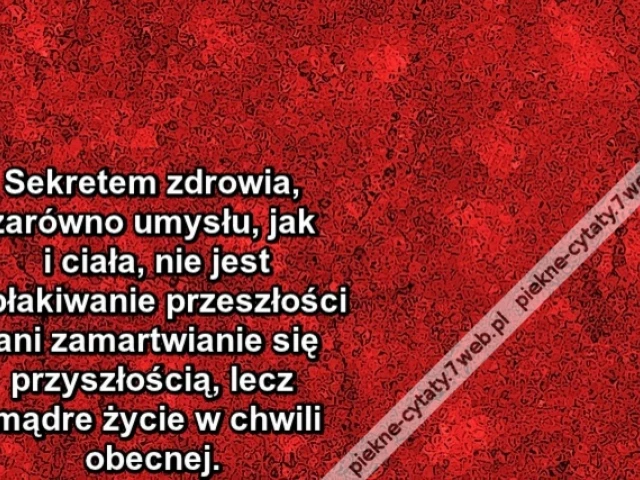Sekretem zdrowia, zarówno umysłu, jak i ciała, nie jest opłakiwanie przeszłości ani zamartwianie się przyszłością, lecz mądre życie w chwili obecnej.
