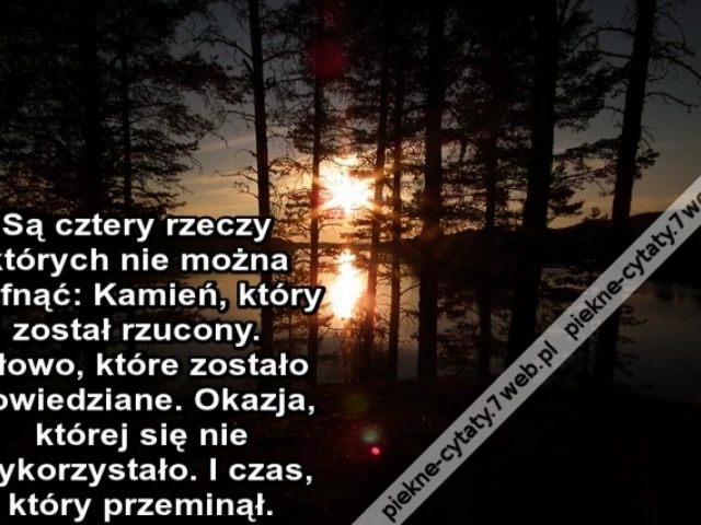 Są cztery rzeczy których nie można cofnąć: Kamień który został rzucony. Słowo które zostało powiedziane. Okazja której się nie wykorzystało. I czas który przeminął.