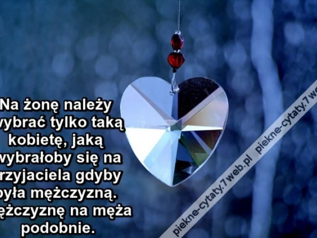 Na żonę należy wybrać tylko taką kobietę, jaką wybrałoby się na przyjaciela gdyby była mężczyzną. Mężczyznę na męża podobnie.