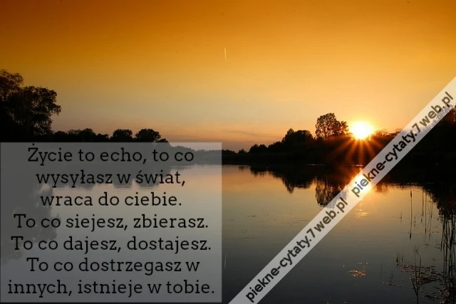 Życie to echo, to co wysyłasz w świat, wraca do ciebie. To co siejesz, zbierasz. To co dajesz, dostajesz. To co dostrzegasz w innych, istnieje w tobie.