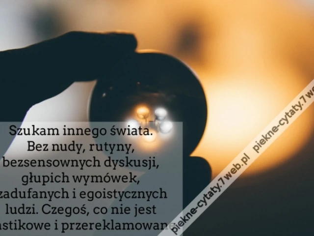 Szukam innego świata. Bez nudy, rutyny, bezsensownych dyskusji, głupich wymówek, zadufanych i egoistycznych ludzi. Czegoś, co nie jest plastikowe i przereklamowane.