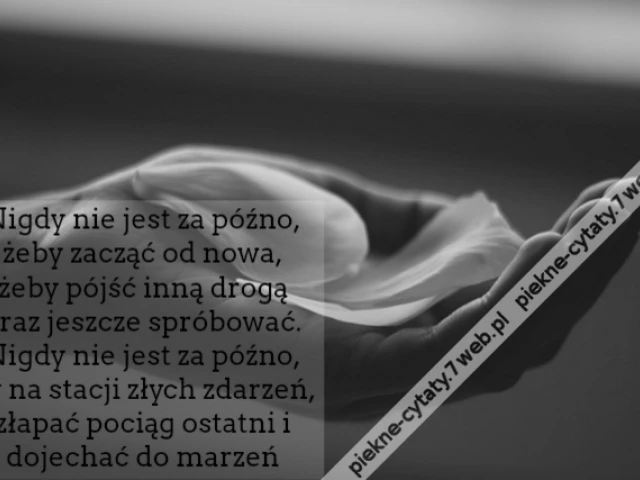 Nigdy nie jest za późno, żeby zacząć od nowa, żeby pójść inną drogą i raz jeszcze spróbować. Nigdy nie jest za późno, by na stacji złych zdarzeń, złapać pociąg ostatni i dojechać do marzeń