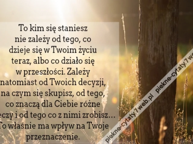 To kim się staniesz nie zależy od tego, co dzieje się w Twoim życiu teraz, albo co działo się w przeszłości. Zależy natomiast od Twoich decyzji, na czym się skupisz, od tego, co znaczą dla Ciebie różne rzeczy i od tego co z nimi zrobisz… To właśnie ma wpł