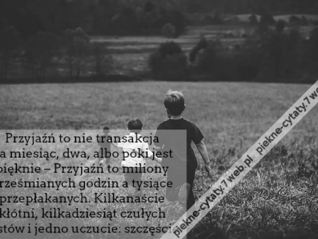 Przyjaźń to nie transakcja na miesiąc, dwa, albo póki jest pięknie – Przyjaźń to miliony prześmianych godzin a tysiące przepłakanych. Kilkanaście kłótni, kilkadziesiąt czułych gestów i jedno uczucie: szczęście.