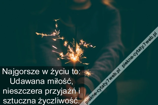 Najgorsze w życiu to: Udawana miłość, nieszczera przyjaźń i sztuczna życzliwość.