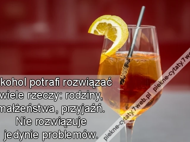 Alkohol potrafi rozwiązać wiele rzeczy: rodziny, małżeństwa, przyjaźń. Nie rozwiązuje jedynie problemów.