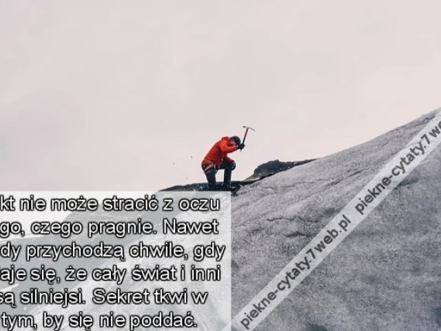 Nikt nie może stracić z oczu tego, czego pragnie. Nawet kiedy przychodzą chwile, gdy zdaje się, że cały świat i inni są silniejsi. Sekret tkwi w tym, by się nie poddać.