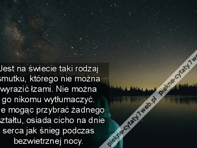 jest na świecie taki rodzaj smutku, którego nie można wyrazić łzami. Nie można go nikomu wytłumaczyć. Nie mogąc przybrać żadnego kształtu, osiada cicho na dnie serca jak śnieg podczas bezwietrznej nocy.