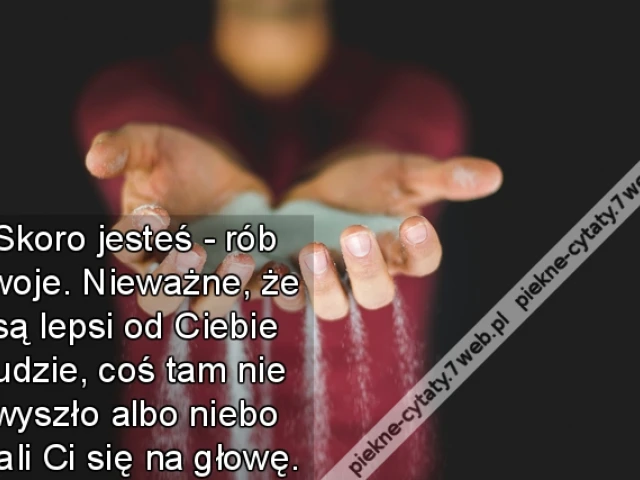 Skoro jesteś - rób swoje. Nieważne, że są lepsi od Ciebie ludzie, coś tam nie wyszło albo niebo wali Ci się na głowę.