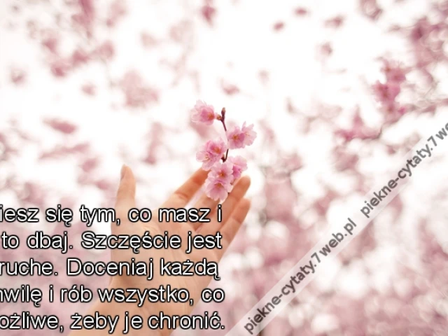 Ciesz się tym, co masz i o to dbaj. Szczęście jest kruche. Doceniaj każdą chwilę i rób wszystko, co możliwe, żeby je chronić.