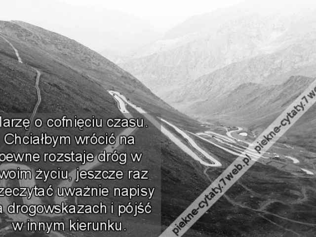 Marzę o cofnięciu czasu. Chciałbym wrócić na pewne rozstaje dróg w swoim życiu, jeszcze raz przeczytać uważnie napisy na drogowskazach i pójść w innym kierunku.