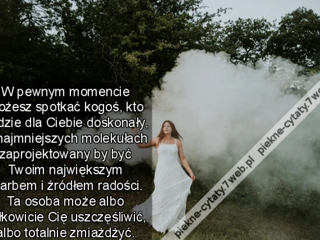 W pewnym momencie możesz spotkać kogoś, kto będzie dla Ciebie doskonały, w najmniejszych molekułach zaprojektowany by być Twoim największym skarbem i źródłem radości. Ta osoba może albo całkowicie Cię uszczęśliwić, albo totalnie zmiażdżyć.