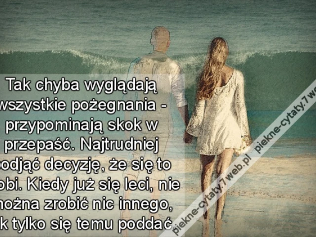 Tak chyba wyglądają wszystkie pożegnania - przypominają skok w przepaść. Najtrudniej podjąć decyzję, że się to zrobi. Kiedy już się leci, nie można zrobić nic innego, jak tylko się temu poddać.