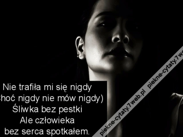 Nie trafiła mi się nigdy (Choć nigdy nie mów nigdy) Śliwka bez pestki  Ale człowieka Bez serca spotkałem.