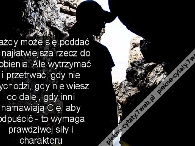 Każdy może się poddać to najłatwiejsza rzecz do zrobienia. Ale wytrzymać i przetrwać, gdy nie wychodzi, gdy nie wiesz co dalej, gdy inni namawiają Cię, aby odpuścić - to wymaga prawdziwej siły i charakteru