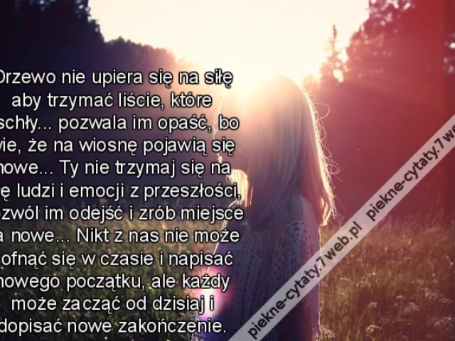 Drzewo nie upiera się na siłę aby trzymać liście, które uschły... pozwala im opaść, bo wie, że na wiosnę pojawią się nowe... Ty nie trzymaj się na siłę ludzi i emocji z przeszłości, pozwól im odejść i zrób miejsce na nowe... Nikt z nas nie może cofnąć się