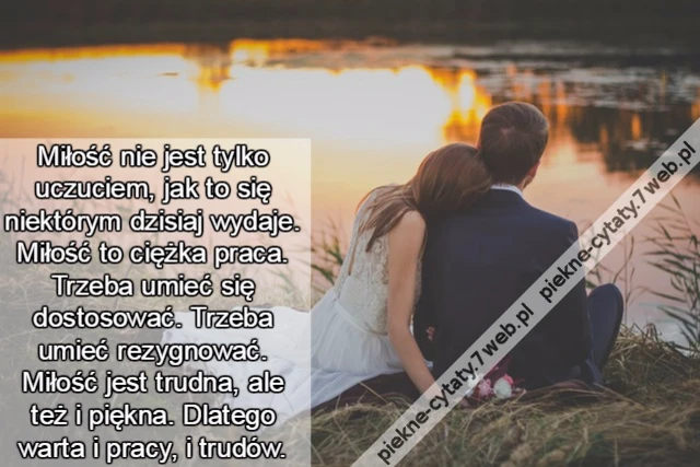 Miłość nie jest tylko uczuciem, jak to się niektórym dzisiaj wydaje. Miłość to ciężka praca. Trzeba umieć się dostosować. Trzeba umieć rezygnować. Miłość jest trudna, ale też i piękna. Dlatego warta i pracy, i trudów.