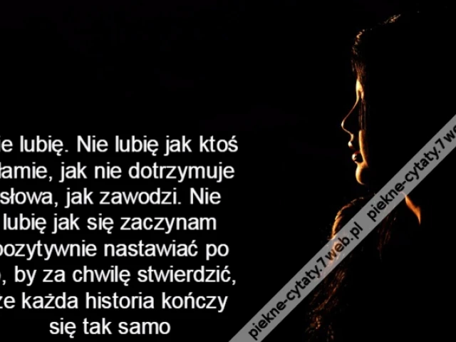 Nie lubię. Nie lubię jak ktoś kłamie, jak nie dotrzymuje słowa, jak zawodzi. nie lubię jak się zaczynam pozytywnie nastawiać po to ,by za chwilę stwierdzić, że każda historia kończy się tak samo