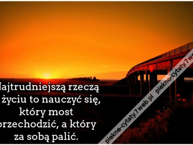 Najtrudniejszą rzeczą w życiu to nauczyć się, który most przechodzić, a który za sobą palić.