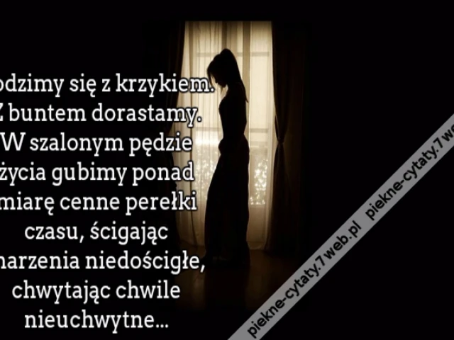 Rodzimy się z krzykiem. Z buntem dorastamy. W szalonym pędzie życia gubimy ponad miarę cenne perełki czasu, ścigając marzenia niedościgłe, chwytając chwile nieuchwytne...
