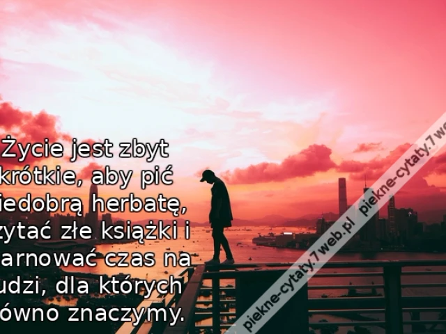 Życie jest zbyt krótkie, aby pić niedobrą herbatę, czytać złe książki i marnować czas na ludzi, dla których gówno znaczymy.
