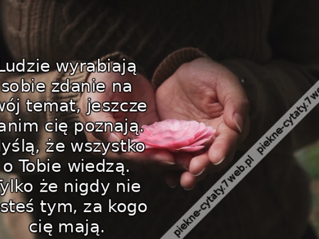 Ludzie wyrabiają sobie zdanie na twój temat, jeszcze zanim cię poznają. Myślą, że wszystko o Tobie wiedzą. Tylko że nigdy nie jesteś tym, za kogo cię mają.