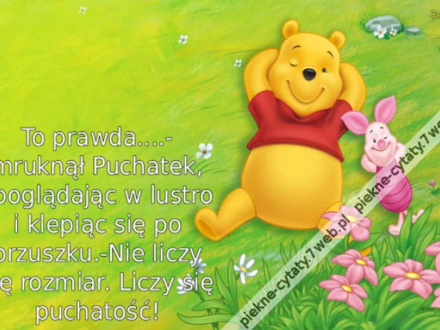 To prawda....-mruknął Puchatek, spoglądając w lustro i klepiąc się po brzuszku.-Nie liczy się rozmiar. Liczy się puchatość!