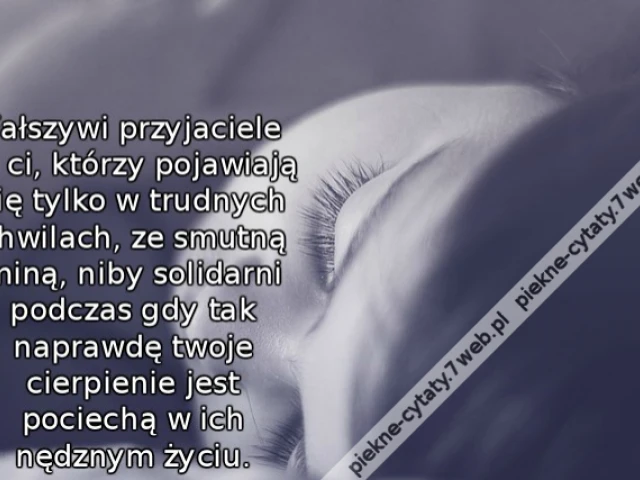 Fałszywi przyjaciele to ci, którzy pojawiają się tylko w trudnych chwilach, ze smutną miną, niby solidarni podczas gdy tak naprawdę twoje cierpienie jest pociechą w ich nędznym życiu.