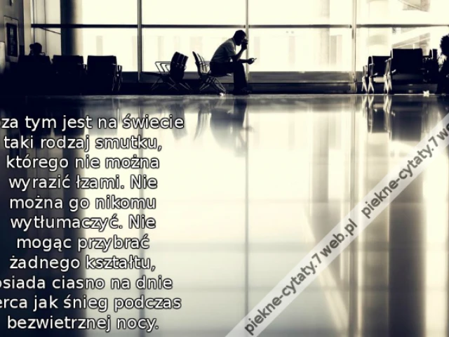 Poza tym jest na świecie taki rodzaj smutku, którego nie można wyrazić łzami. Nie można go nikomu wytłumaczyć. Nie mogąc przybrać żadnego kształtu, osiada ciasno na dnie serca jak śnieg podczas bezwietrznej nocy.