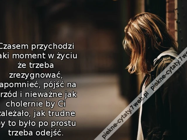 Czasem przychodzi taki moment w życiu że trzeba zrezygnować, zapomnieć, pójść na przód i nieważne jak cholernie by Ci zależało, jak trudne by to było po prostu trzeba odejść.