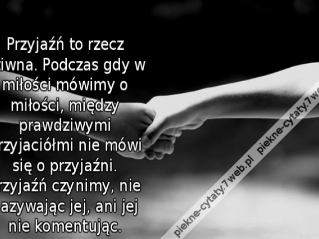 Przyjaźń to rzecz dziwna. Podczas gdy w miłości mówimy o miłości, między prawdziwymi przyjaciółmi nie mówi się o przyjaźni. Przyjaźń czynimy, nie nazywając jej, ani jej nie komentując.