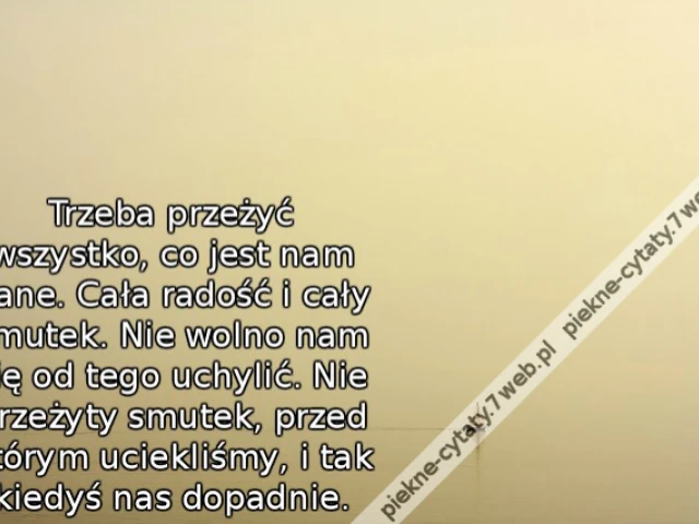 Trzeba przeżyć wszystko, co jest nam dane. Cała radość i cały smutek. Nie wolno nam się od tego uchylić. Nie przeżyty smutek, przed którym uciekliśmy, i tak kiedyś nas dopadnie.