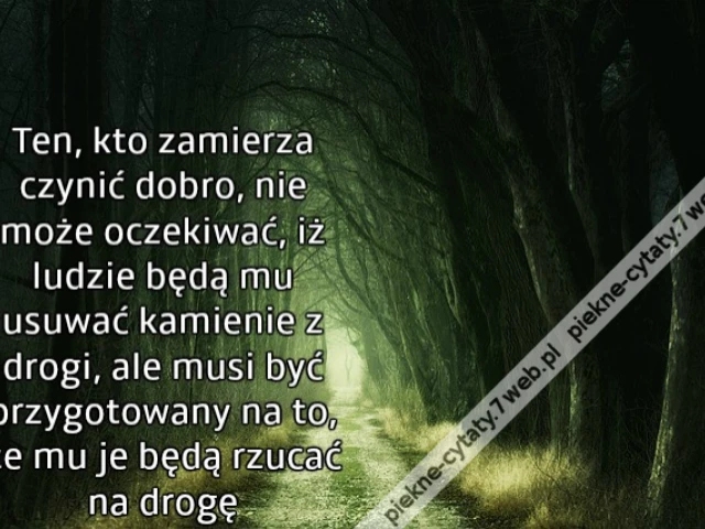 Ten, kto zamierza czynić dobro, nie może oczekiwać, iż ludzie będą mu usuwać kamienie z drogi, ale musi być przygotowany na to, że mu je będą rzucać na drogę