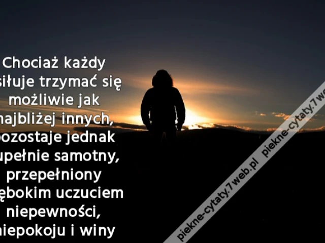 Chociaż każdy usiłuje trzymać się możliwie jak najbliżej innych, pozostaje jednak zupełnie samotny, przepełniony głębokim uczuciem niepewności, niepokoju i winy