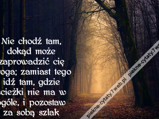 Nie chodź tam, dokąd może zaprowadzić cię droga; zamiast tego idź tam, gdzie ścieżki nie ma w ogóle, i pozostaw za sobą szlak