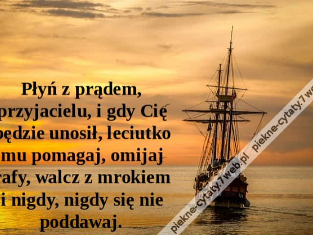 Płyń z prądem, przyjacielu, i gdy Cię będzie unosił, leciutko mu pomagaj, omijaj rafy, walcz z mrokiem i nigdy, nigdy się nie poddawaj.