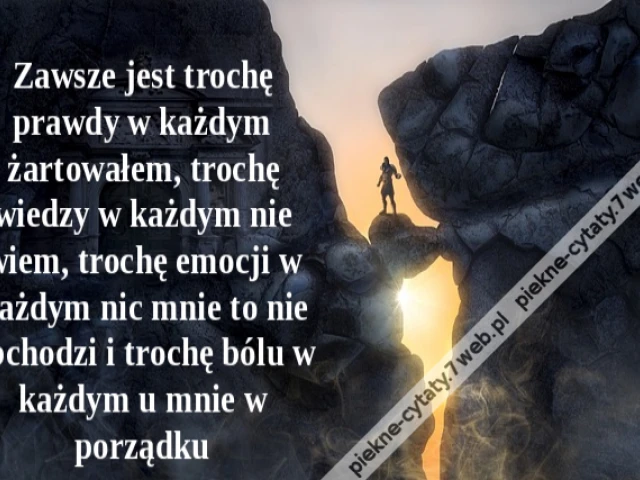 Zawsze jest trochę prawdy w każdym żartowałem, trochę wiedzy w każdym nie wiem, trochę emocji w każdym nic mnie to nie obchodzi i trochę bólu w każdym u mnie w porządku