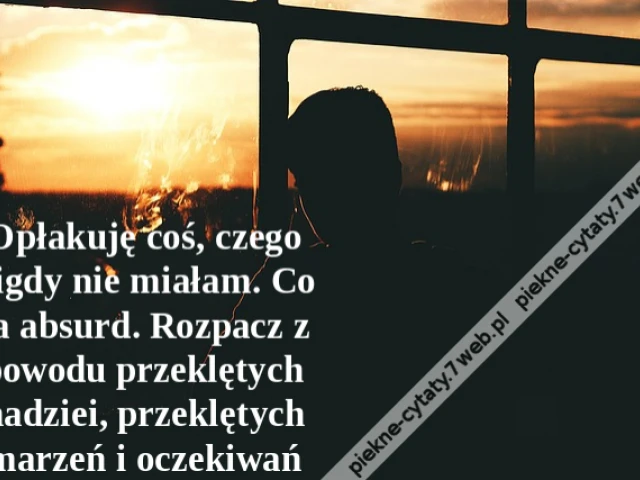 Opłakuję coś, czego nigdy nie miałam. Co za absurd. Rozpacz z powodu przeklętych nadziei, przeklętych marzeń i oczekiwań