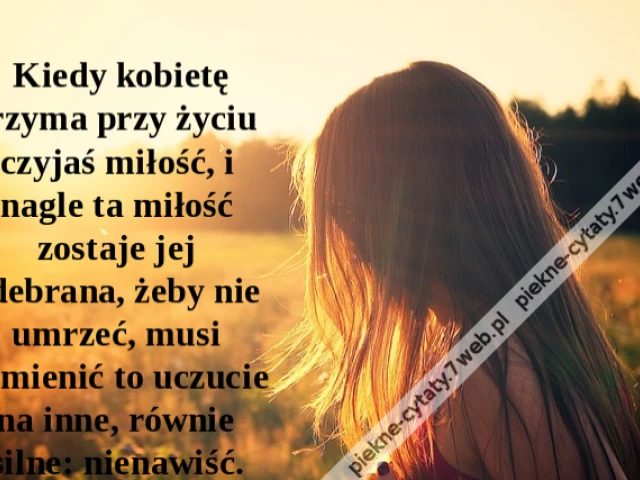 Kiedy kobietę trzyma przy życiu czyjaś miłość, i nagle ta miłość zostaje jej odebrana, żeby nie umrzeć, musi zamienić to uczucie na inne, równie silne: nienawiść.