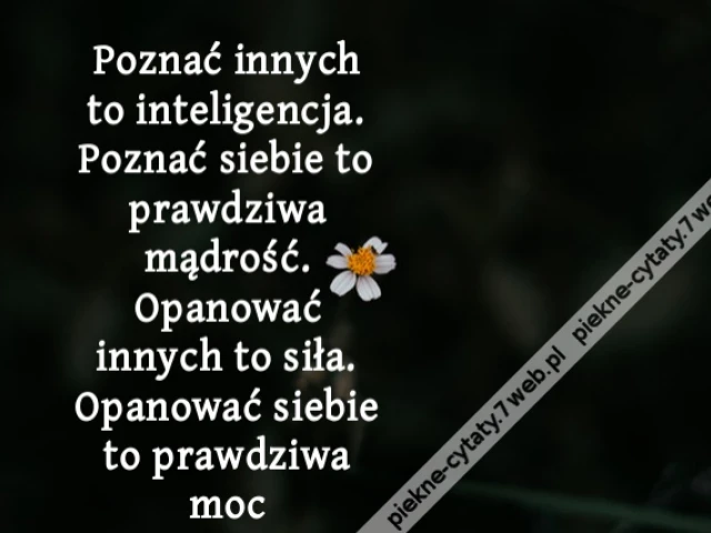Poznać innych to inteligencja. Poznać siebie to prawdziwa mądrość. Opanować innych to siła. Opanować siebie to prawdziwa moc