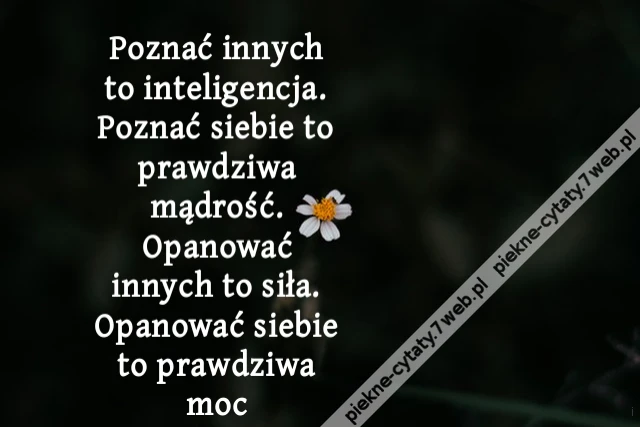 Poznać innych to inteligencja. Poznać siebie to prawdziwa mądrość. Opanować innych to siła. Opanować siebie to prawdziwa moc