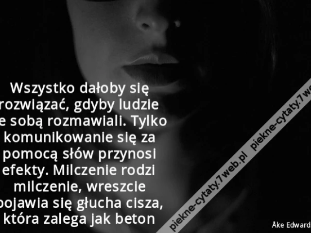 Wszystko dałoby się rozwiązać, gdyby ludzie ze sobą rozmawiali. Tylko komunikowanie się za pomocą słów przynosi efekty. Milczenie rodzi milczenie, wreszcie pojawia się głucha cisza, która zalega jak beton.