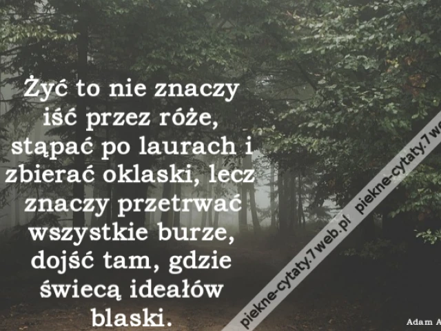 Żyć to nie znaczy iść przez róże, stąpać po laurach i zbierać oklaski, lecz znaczy przetrwać wszystkie burze, dojść tam, gdzie świecą ideałów blaski.